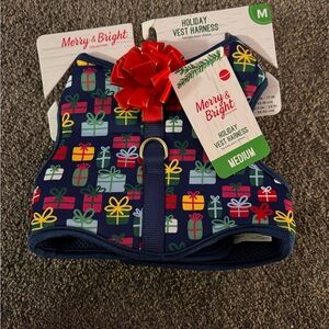 Merry & Bright Festive Gift Pattern Dog Harness - Blue